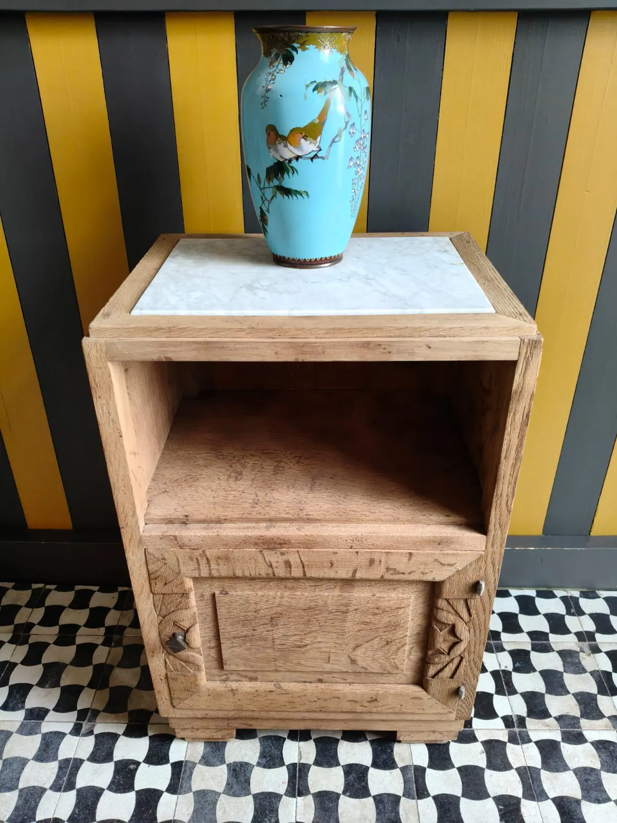 Vintage eiken nachtkastje, bijzettafeltje