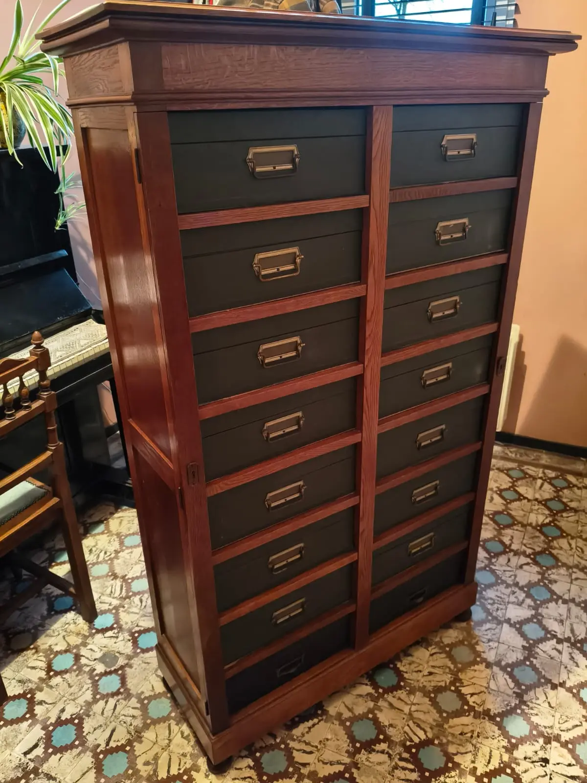 Antieke archiefkast, notariskast, ladenkast, Cartonniere.