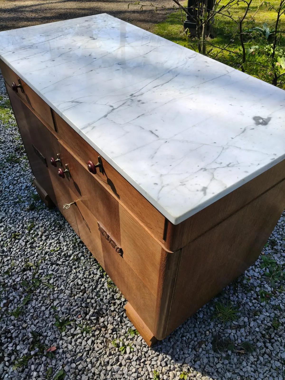 Jaren '30 Art Deco dressoir met Carrara marmeren blad